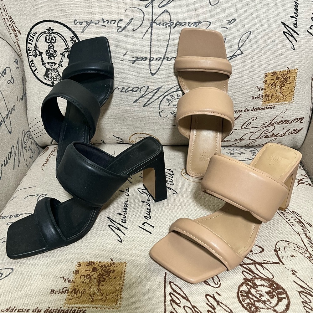 2 PAIR - EUC H&M square toe heeled sandals - Size 38